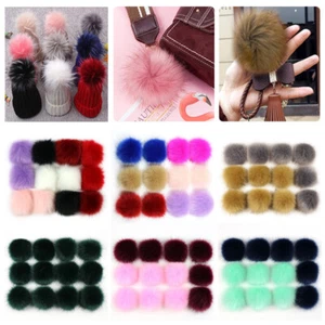 12/14Pcs Fluffy Faux Rabbit Fox Fur Pompom Fur Pom Poms Ball For DIY Hat Bags - Picture 1 of 28