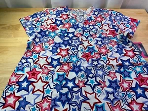 New Women’s Scrub Star Scrub Top Patriotic Red,White & Blue Stars Sz S* - Picture 1 of 2