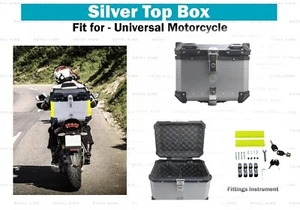 Silver "Aluminum Luggage Top Box 45Lt Fit For Universal Motorcycle" - Picture 1 of 13
