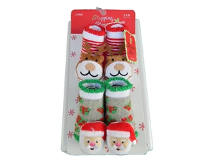 NWT STEPPING STONES baby unisex Holiday BOOTIE SOCKS Reindeer Santa 0-6 months - Picture 1 of 10