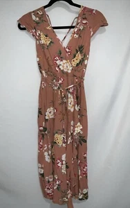 Band Of Gypsies Women's Peach Floral Maxi Wrap Dress w/Back Strap Size S - Picture 1 of 6