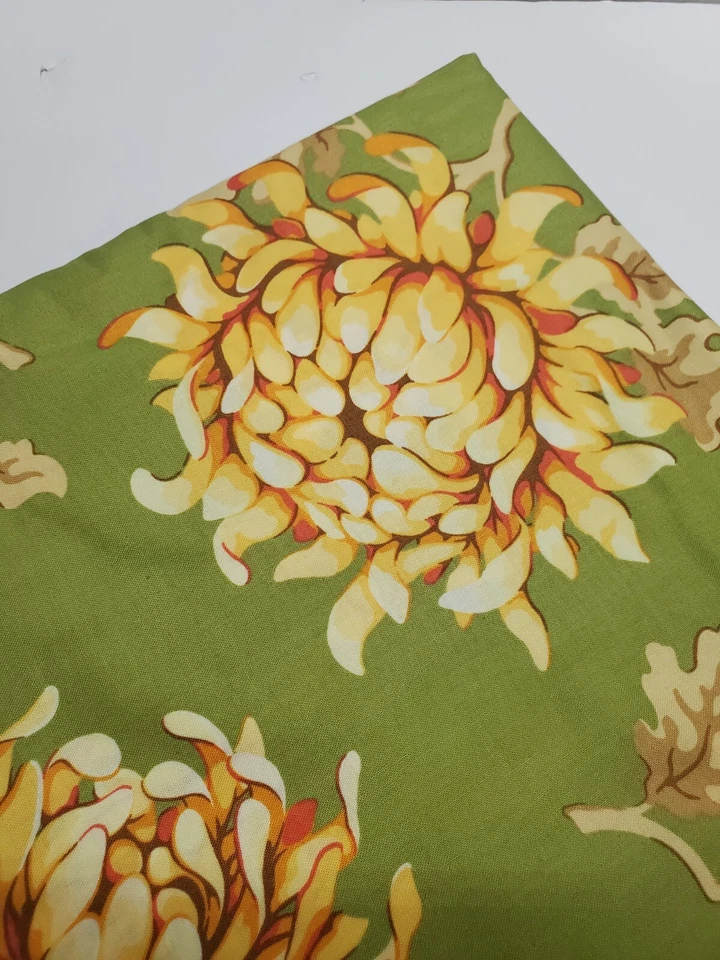 Heather Bailey Freshcut Chrysanthum Green Gold Sew Quilt Yellow OOP ONE YARD - Image 1 of 1