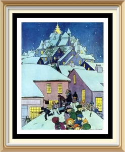 Original c1975 Vintage 50+ yr Old WRIGHT BARNEY Print CHRISTMAS 1928 CAROLERS - Picture 1 of 1