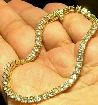 Brazalete de eslabones de tenis para mujer de oro amarillo de 14 k sobre diamantes creados en laboratorio de 7""6 quilates Foto 1 de 4