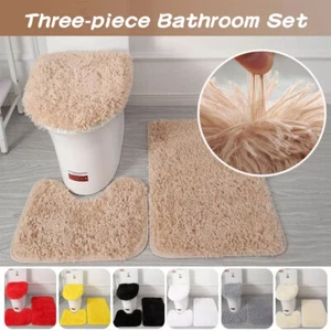 3-Piece Solid Bathroom Bath Mat Contour Rug Set with Toilet Lid Cover #3 Mixture - Picture 1 of 15
