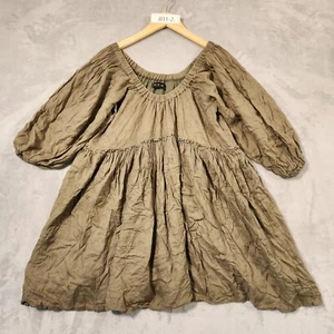 ESS THE LABEL Top Blouse SIZE 6 Designer SMOCK STYLE GREEN 100% COTTON - Picture 1 of 9