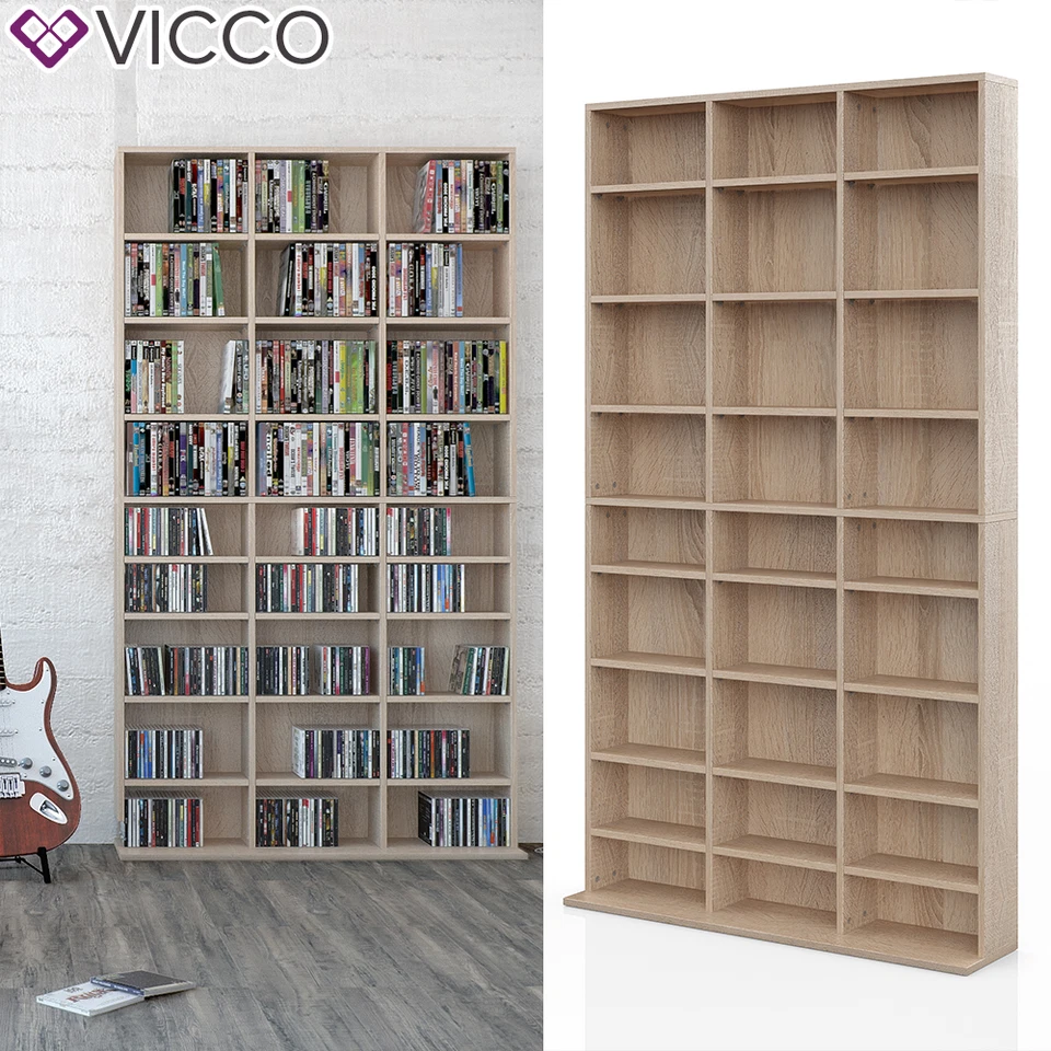CD DVD BLURAY Regal Medienregal Standregal Regalwand Bücherregal Sonoma Vicco