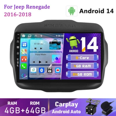Autoradio Per Jeep Renegade 2016-2018 GPS Android 14 CarPlay WIFI AHD DAB+ OBD2 - Immagine 1 di 4