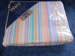 VTG Pequot Twilite USA TWIN Sheet Set NEW NOS Watercolor Stripes Kodel Poly Cotn - Picture 1 of 17