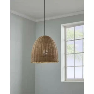 Hampton Bay Highler 1-Light Matte Black Island Pendant with Natural Rattan Shade - Picture 1 of 2