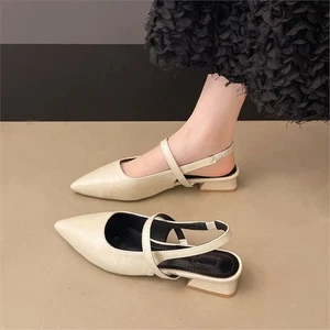 Flat Shoes Sandals Soft Leather, Pointed Tip Shallow Mouth Slip-On Sandals Women - Picture 1 of 28