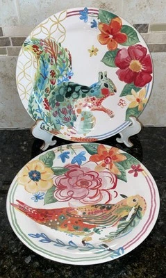 Pier 1 Ironstone “Hello Spring" Salad Plates (2) Animals & Flowers, 9" - Image 1 of 4