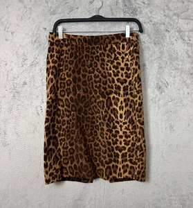 Vintage 90s Leopard Print Corduroy Midi Pencil Skirt Medium Petite Grunge Mob - Picture 1 of 6