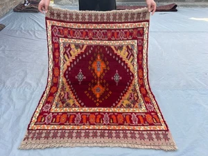 3'4 x 4'4 ft Antique Afghan Hand Knotted Moroccan Style Tribal Wool Accent Rug - Picture 1 of 10
