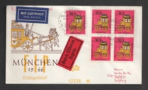1966 Germany 30pf Block FIP Meeting Munich cover. Not FDC - Picture 1 of 1