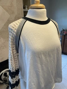 Free People Woman’s Crochet Sleeve Shirt Crew Neck Pullover XS Designer FP Top - Picture 1 of 12