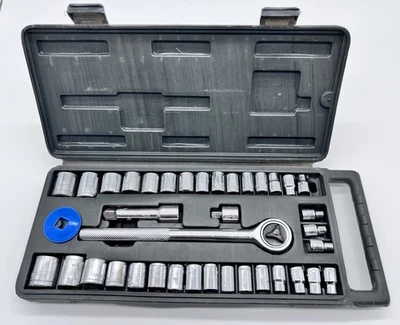 40 PC Socket Set In Case 1/4" 3/8" Drive Socket Set Ratchet Handle Metric - Image 1 of 4