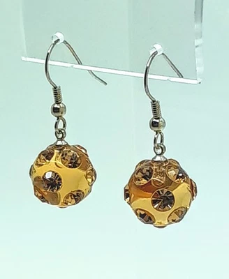 Bonitos pendientes colgantes de moda de cristal marrón bola discoteca acrílico marrón 14 mm Foto 1 de 4