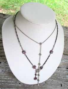 Set (2) Express, Clara Beau Halskette Anhänger Glieder rosa Kristall silberfarben 16" - Bild 1 von 16