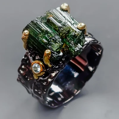 Hermoso Anillo 10 quilates Turmalina Natural Plata de Ley 925 Talla 9/R433665 Foto 1 de 4