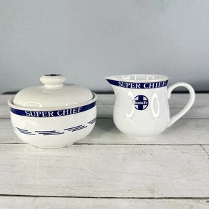 RARE VTG SANTA FE SUPER CHIEF TRAIN Cream & Sugar Set - Michael Leson Dinnerware - Picture 1 of 24
