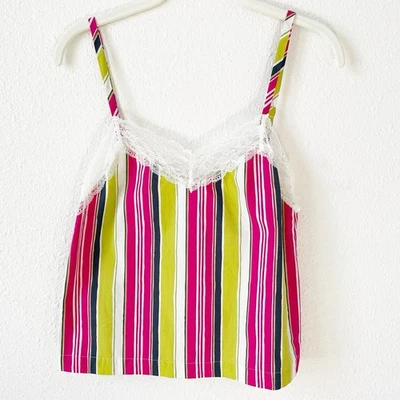 Trina Turk Lace Trim Striped Tank Top Size P / XS Colorful Cotton Casual - Image 1 of 4