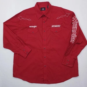 Wrangler PBR Shirt Mens XXL Red Button Up Long Sleeve Embroidered Western Rodeo - Picture 1 of 17
