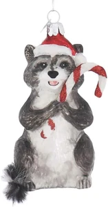 Noble Gems Raccoon with Candy Cane Glass Christmas Ornament NB1569 - Picture 1 of 5