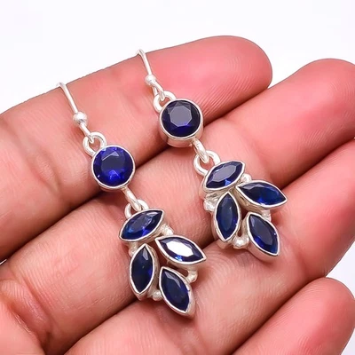 Zafiro Azul - Pendiente Multi Collar Simulado Plata de Ley 925 2.03" E800434 Foto 1 de 4