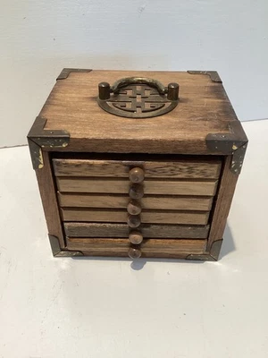 Vintage Cork / Wood / Brass Oriental Coaster Set By Goodwood - Image 1 of 4