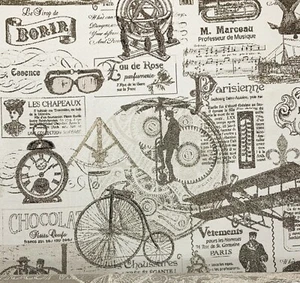 REGAL FABRICS STEAMPUNK CREAM VINTAGE PARIS FRENCH AIRPLANE BY THE YARD 59"W - Bild 1 von 7