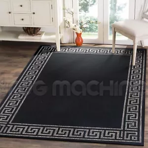 PARADISO BLACK GREEK KEY INDOOR OUTDOOR FLATWEAVE FLOOR RUG 120x170cm **NEW** - Picture 1 of 5