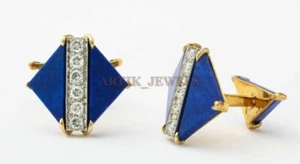 Naturale Lapislazzuli Con Placcato Oro 925 Argento Sterling Gemelli 2344 - Foto 1 di 4