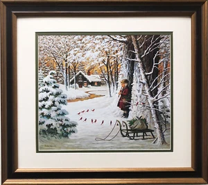 Charles Wysocki "Cardinal Christmas Serenade" New CUSTOM FRAMED Art  Xmas Winter - Picture 1 of 3