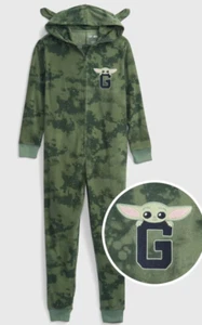 GAP Star Wars Baby Yoda One-Piece Zip Up Pajama Hooded Jumpsuit - Youth Size 8 - Picture 1 of 8