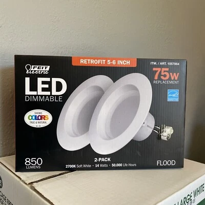 Feit LED LIGHTS Dimmable Retrofit 5-6 Inch 75w 2 pack 2700k Soft White - Image 1 of 4