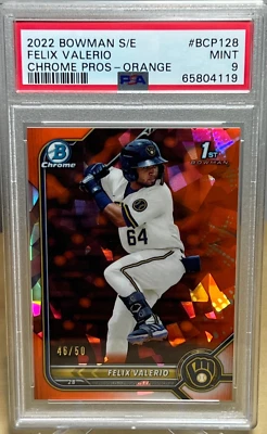 FELIX VALERIO * PSA 9 * ORANGE /50 * 2022 BOWMAN SAPPHIRE CHROME PROSPECT #128 - Image 1 of 4