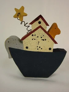 VTG Noah’s Ark Wooden Shelf Sitter Handmade Primitive Country Décor 5.5" x 4.5" - Picture 1 of 4
