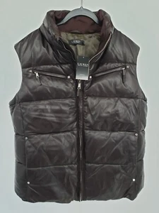 NWT RALPH LAUREN Black Label Lamb Leather Vest Quilted Brown Womens 1X msrp $495 - Picture 1 of 11
