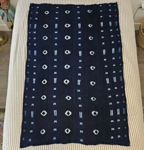 Mali Indigo Blanket Throw Handmade Dyed Mudcloth Fabric 63" x 40" - Picture 1 of 11