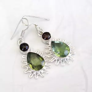 Pendientes peridoto granate plata superposición hechos a mano peso ligero verde joyería - Imagen 1 de 8