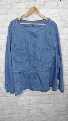 Lane Bryant Denim Utility Jacket Long Line Cinched Waist Lyocell Stretch Size 28 - Image 1 of 4