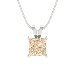 Cadena colgante de oro blanco morganita natural solitario corte princesa de 1,0 quilates - Imagen 1 de 11