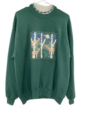 Sudadera Pullover Verde Vintage Años 90 Arte Folclórico XL Apliques Sockwell Jerzees Foto 1 de 4