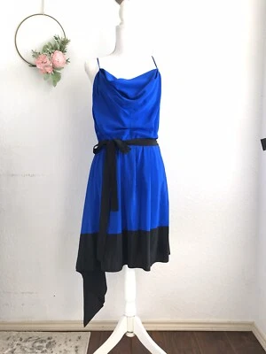 Robert Rodriquez Size 12 Blue 100% Silk Drapped Neckline Handkerchief Dress - Image 1 of 4