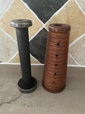 Antique Wooden Mill Wool Spindle Set of 2 Black (*43) - Image 1 of 4