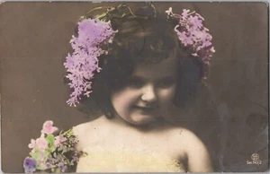 Victorian Style Art Nouveau Cute Little Girl Smile RPPC Vintage Postcard B108 - Picture 1 of 2