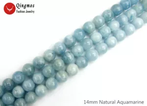 12mm Round Natural Blue Aquamarine Stone Beads for Jewelry Making DIY 15" los815 - Picture 1 of 6