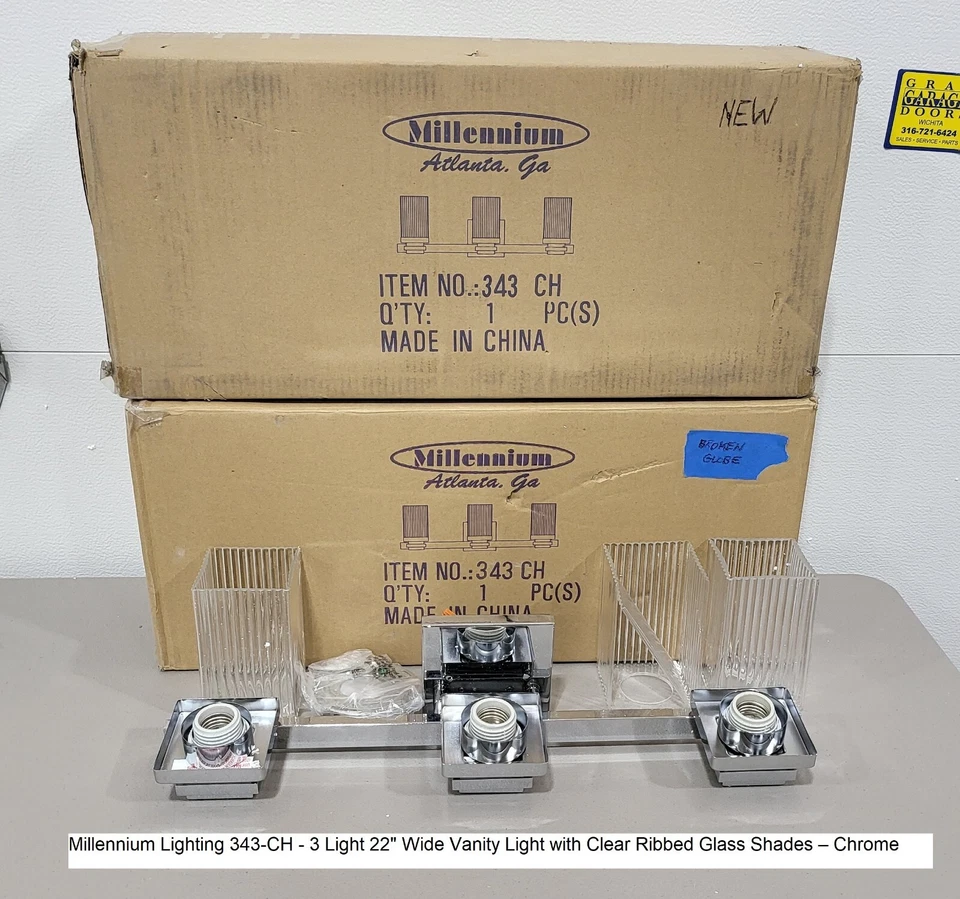 Millennium Lighting 343-CH - 3 Light 22" Wide Vanity Light Ribbed Glass - Chrome - Image 1 of 1