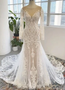 Luxurious Bridal Gown Lace Wedding Dress Bridal dress Custom made Ivory Mermaid - Picture 1 of 7
